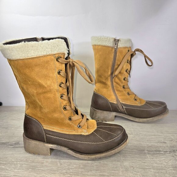 VTG MukLuks Snow Boots Womens Sz 8M Faux Suede Block Heel Lug Sole Winter Zip - Picture 4 of 9